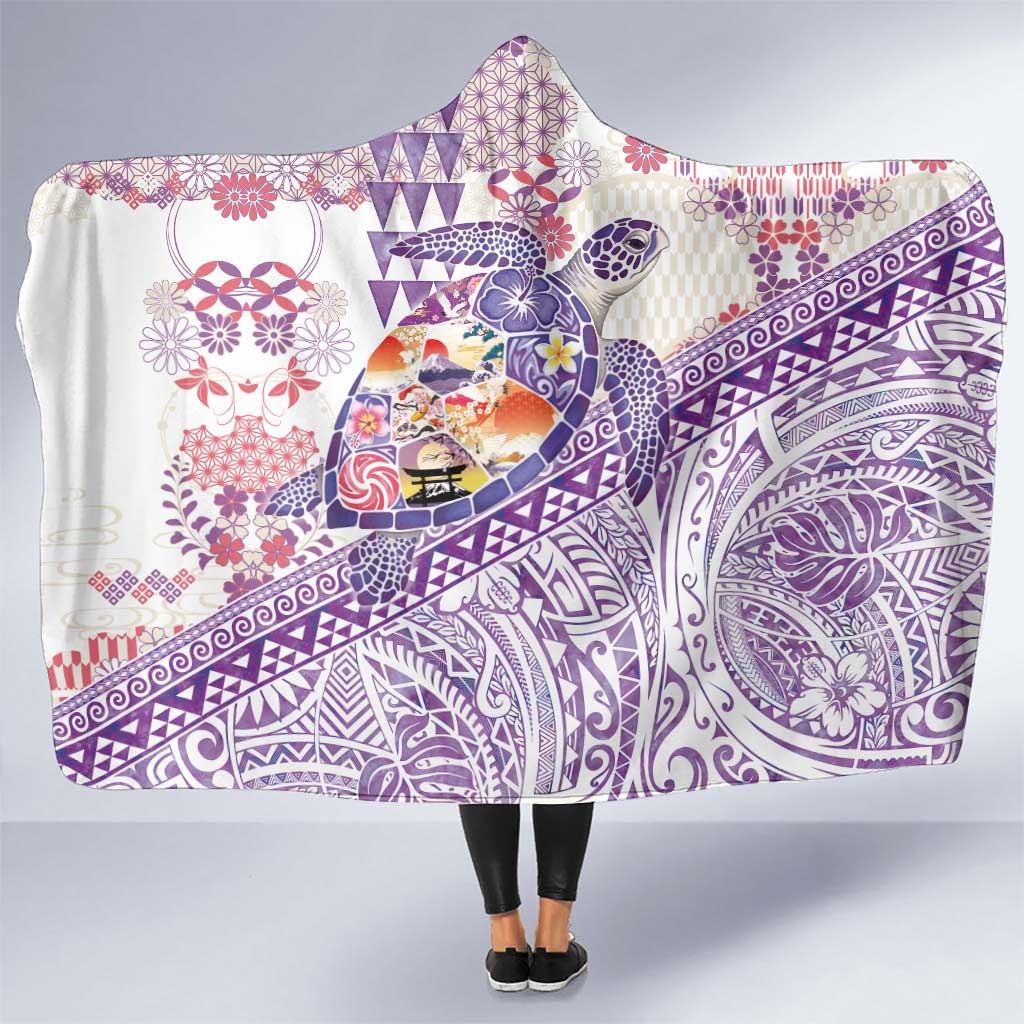 Hawaiian and Japanese Culture Together Hooded Blanket Tropical Honu with Japanese Elements Purple Color LT03 One Size Purple - Polynesian Pride