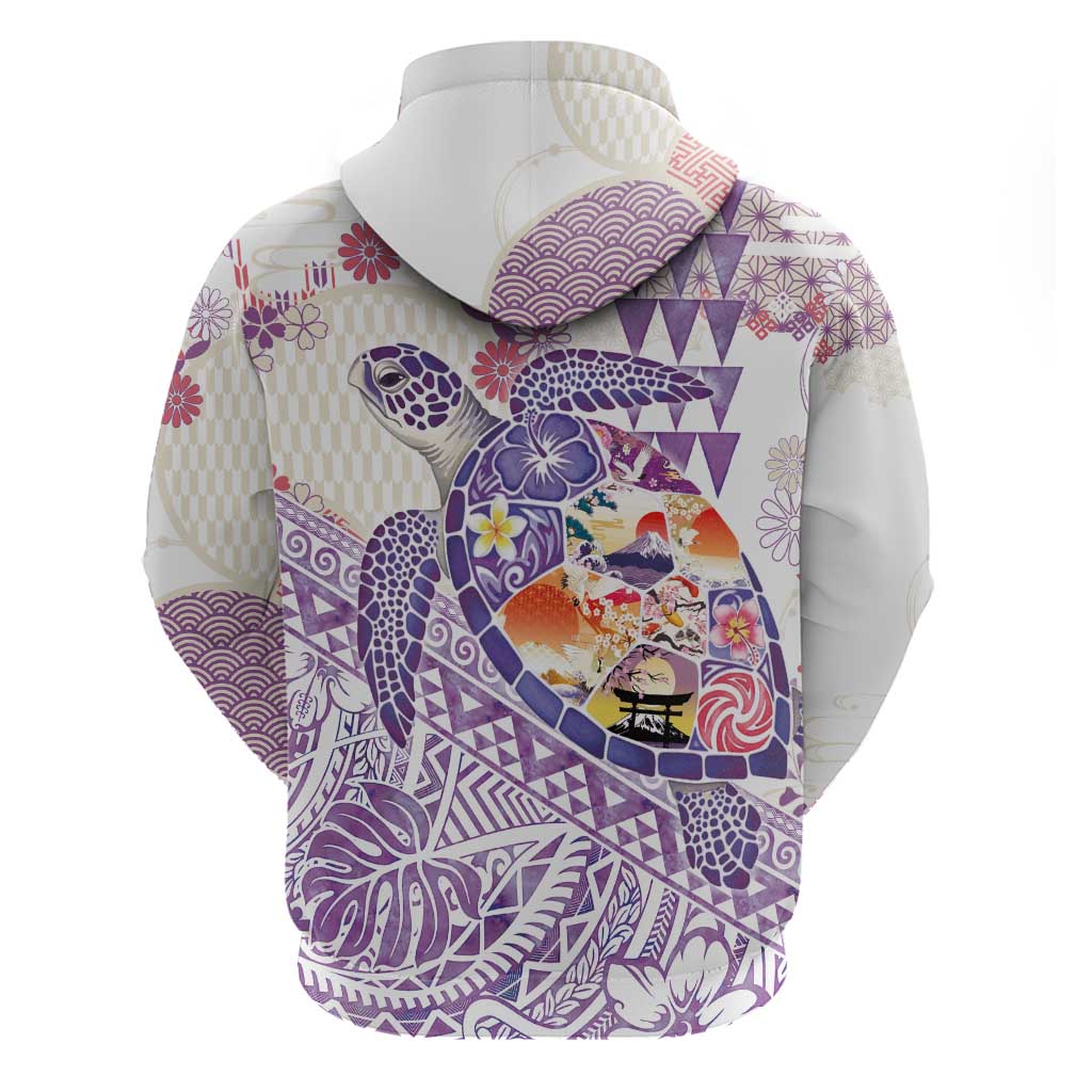 Hawaiian and Japanese Culture Together Hoodie Tropical Honu with Japanese Elements Purple Color