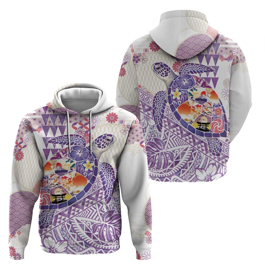 Hawaiian and Japanese Culture Together Hoodie Tropical Honu with Japanese Elements Purple Color