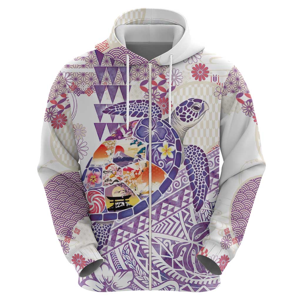 Hawaiian and Japanese Culture Together Hoodie Tropical Honu with Japanese Elements Purple Color