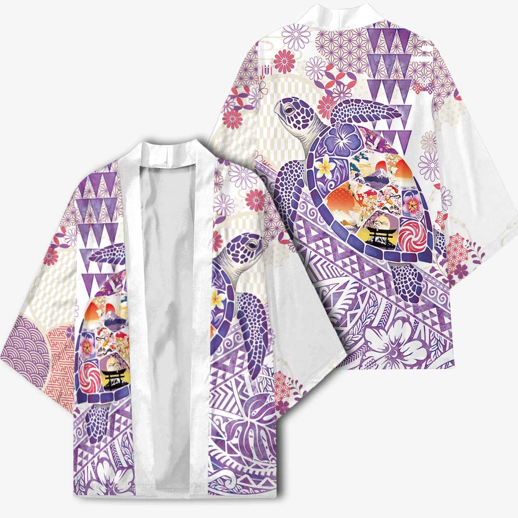 Hawaiian and Japanese Culture Together Kimono Tropical Honu with Japanese Elements Purple Color LT03 - Polynesian Pride