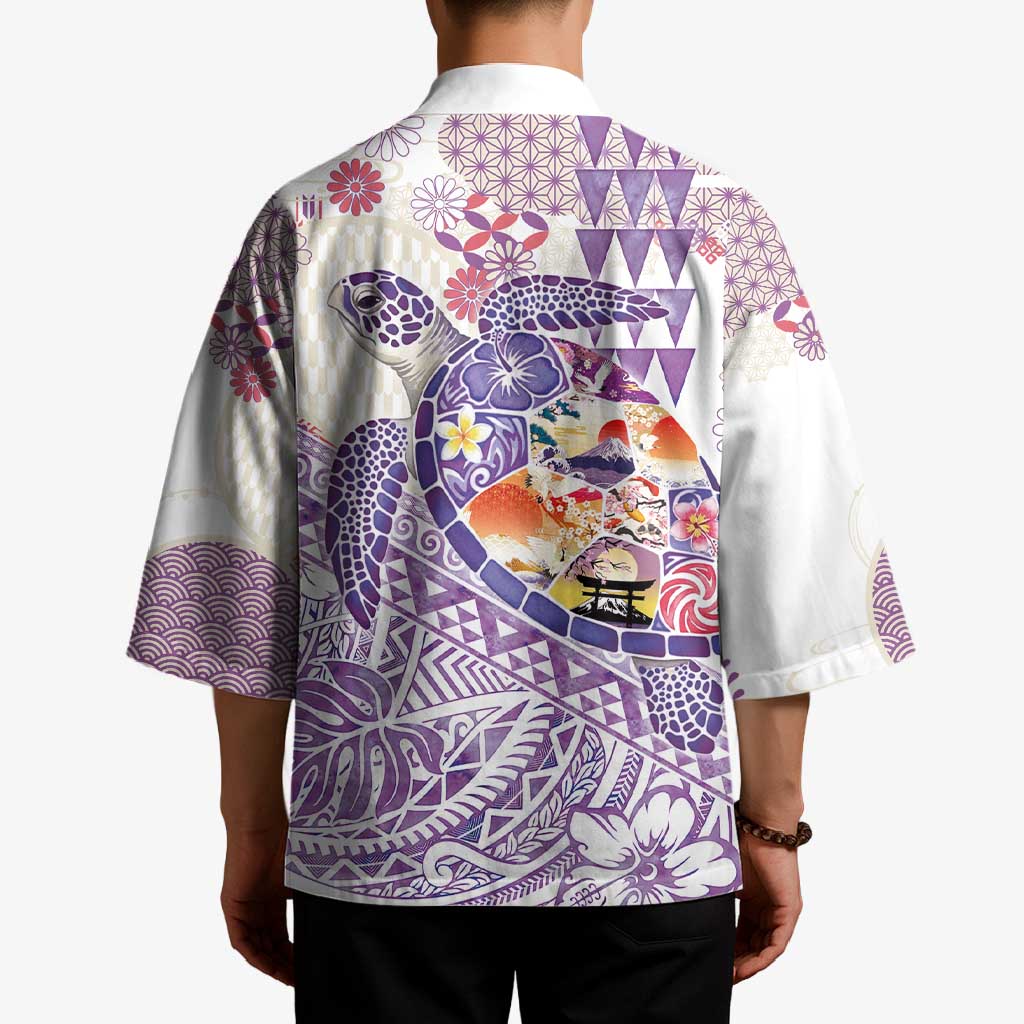 Hawaiian and Japanese Culture Together Kimono Tropical Honu with Japanese Elements Purple Color LT03 - Polynesian Pride