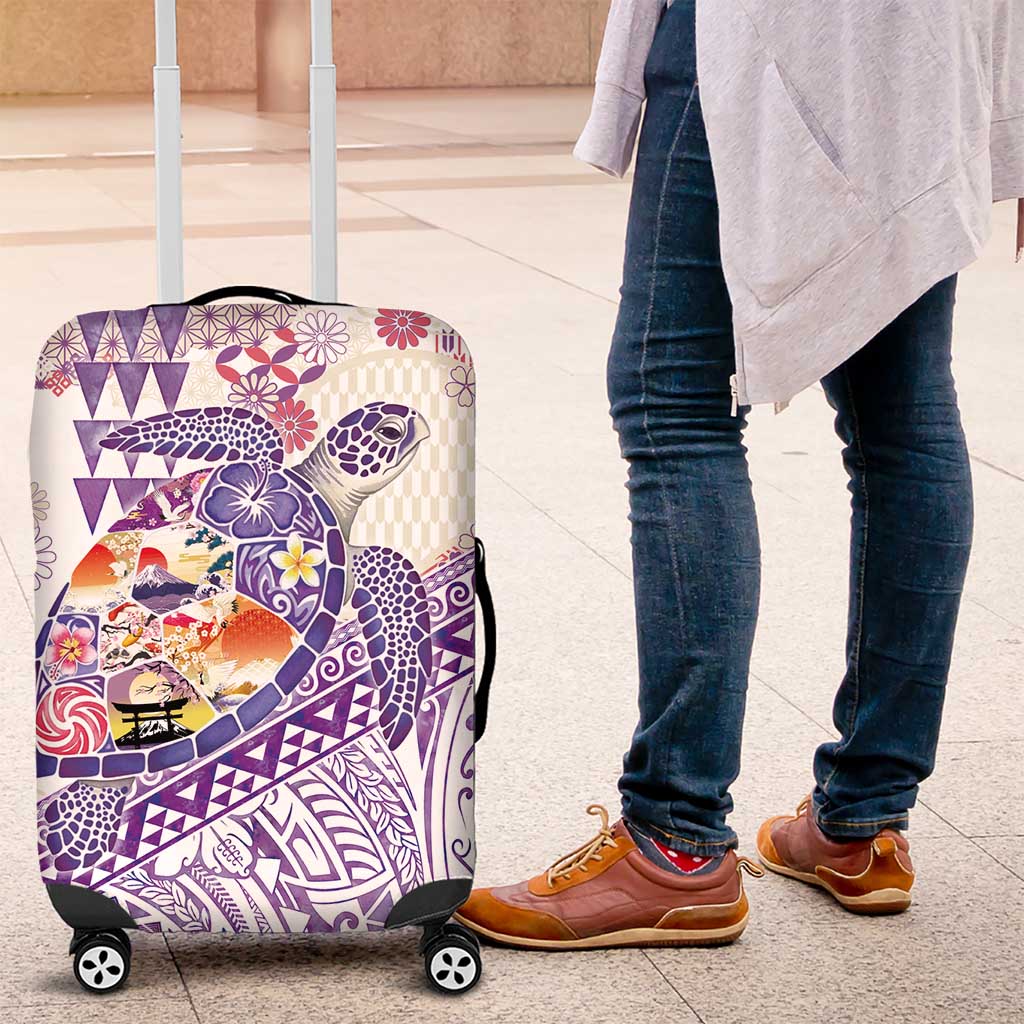 Hawaiian and Japanese Culture Together Luggage Cover Tropical Honu with Japanese Elements Purple Color LT03 Purple - Polynesian Pride