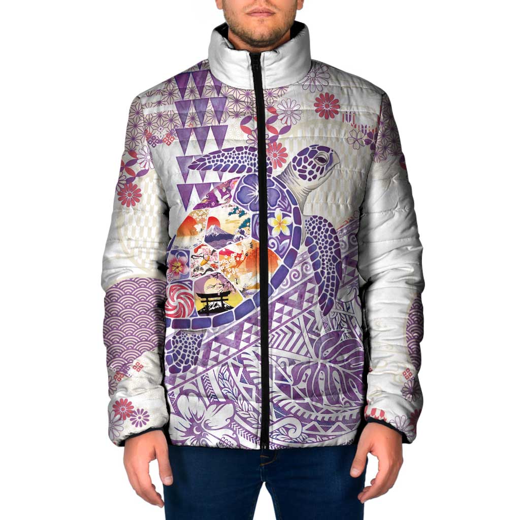 Hawaiian and Japanese Culture Together Padded Jacket Tropical Honu with Japanese Elements Purple Color LT03 Men Purple - Polynesian Pride