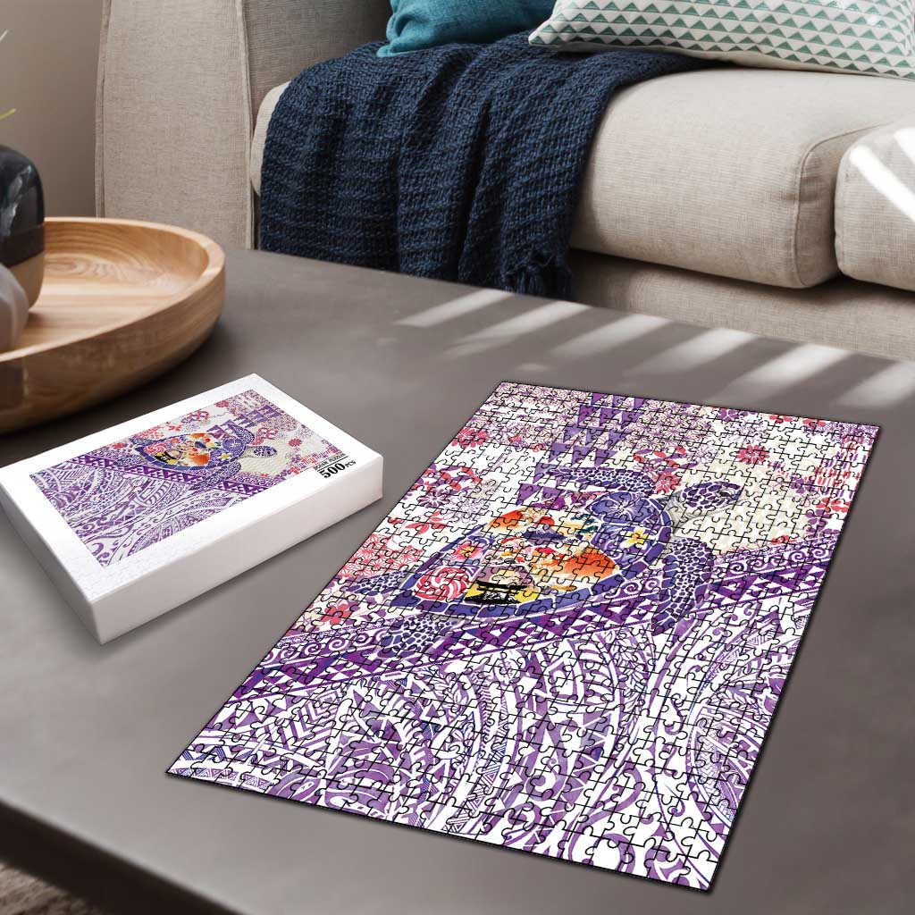 Hawaiian and Japanese Culture Together Puzzle Tropical Honu with Japanese Elements Purple Color LT03 - Polynesian Pride