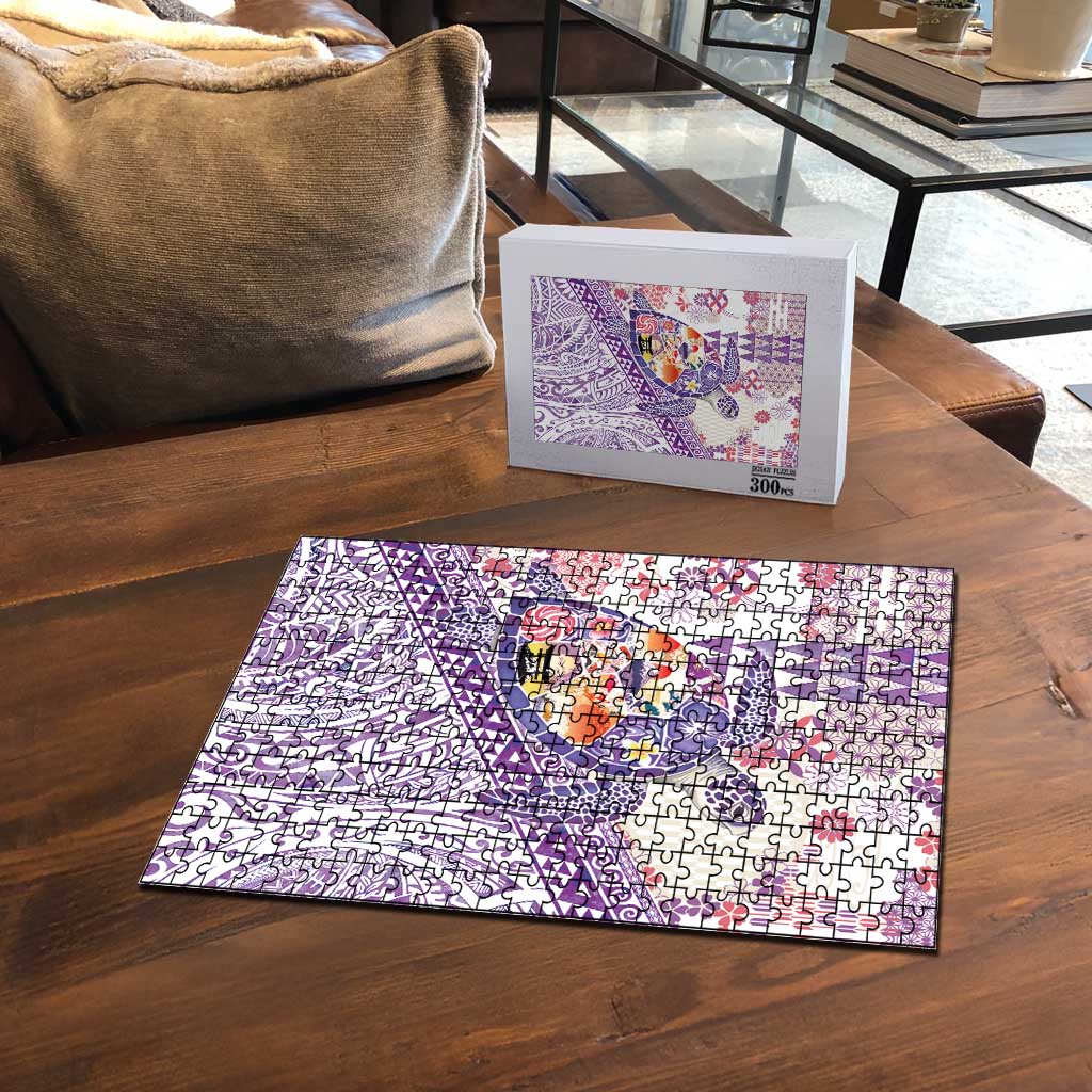 Hawaiian and Japanese Culture Together Puzzle Tropical Honu with Japanese Elements Purple Color LT03 - Polynesian Pride