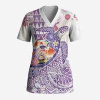 Hawaiian and Japanese Culture Together Scrub Top Tropical Honu with Japanese Elements Purple Color LT03 Adult Purple - Polynesian Pride