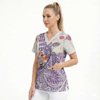 Hawaiian and Japanese Culture Together Scrub Top Tropical Honu with Japanese Elements Purple Color LT03 - Polynesian Pride