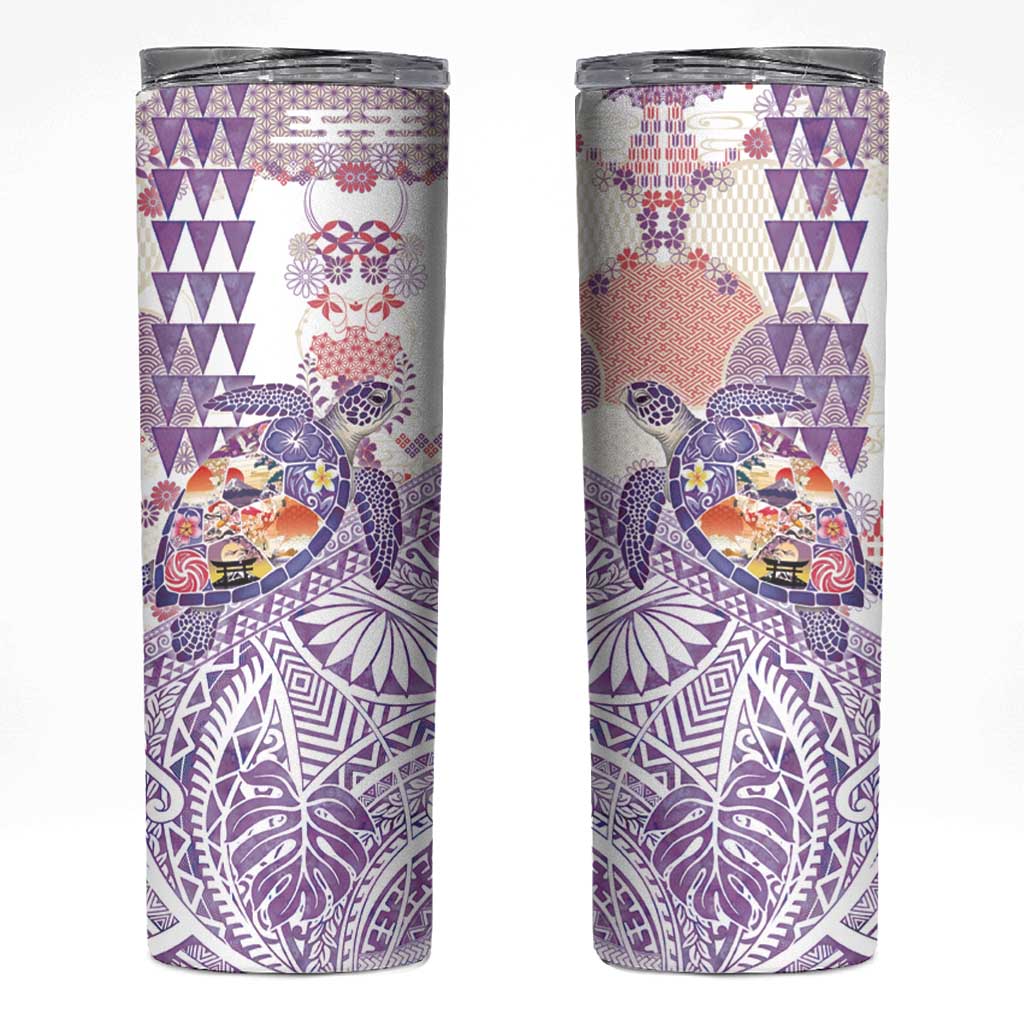 Hawaiian and Japanese Culture Together Skinny Tumbler Tropical Honu with Japanese Elements Purple Color LT03 Purple - Polynesian Pride