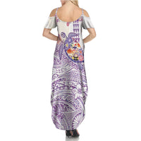 Hawaiian and Japanese Culture Together Summer Maxi Dress Tropical Honu with Japanese Elements Purple Color