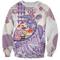 Hawaiian and Japanese Culture Together Sweatshirt Tropical Honu with Japanese Elements Purple Color