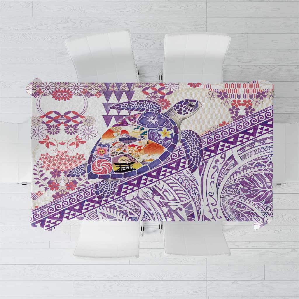 Hawaiian and Japanese Culture Together Tablecloth Tropical Honu with Japanese Elements Purple Color LT03 Purple - Polynesian Pride