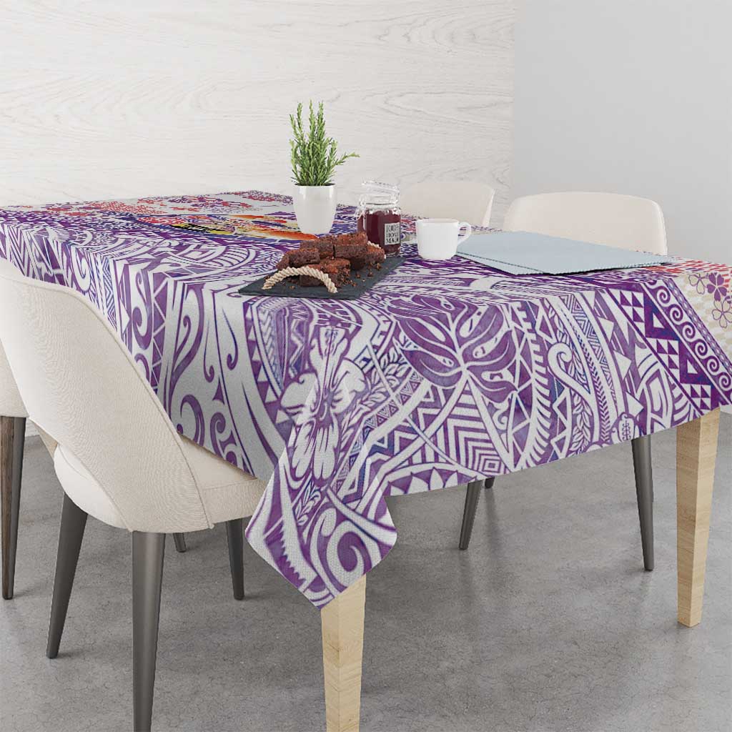Hawaiian and Japanese Culture Together Tablecloth Tropical Honu with Japanese Elements Purple Color LT03 - Polynesian Pride