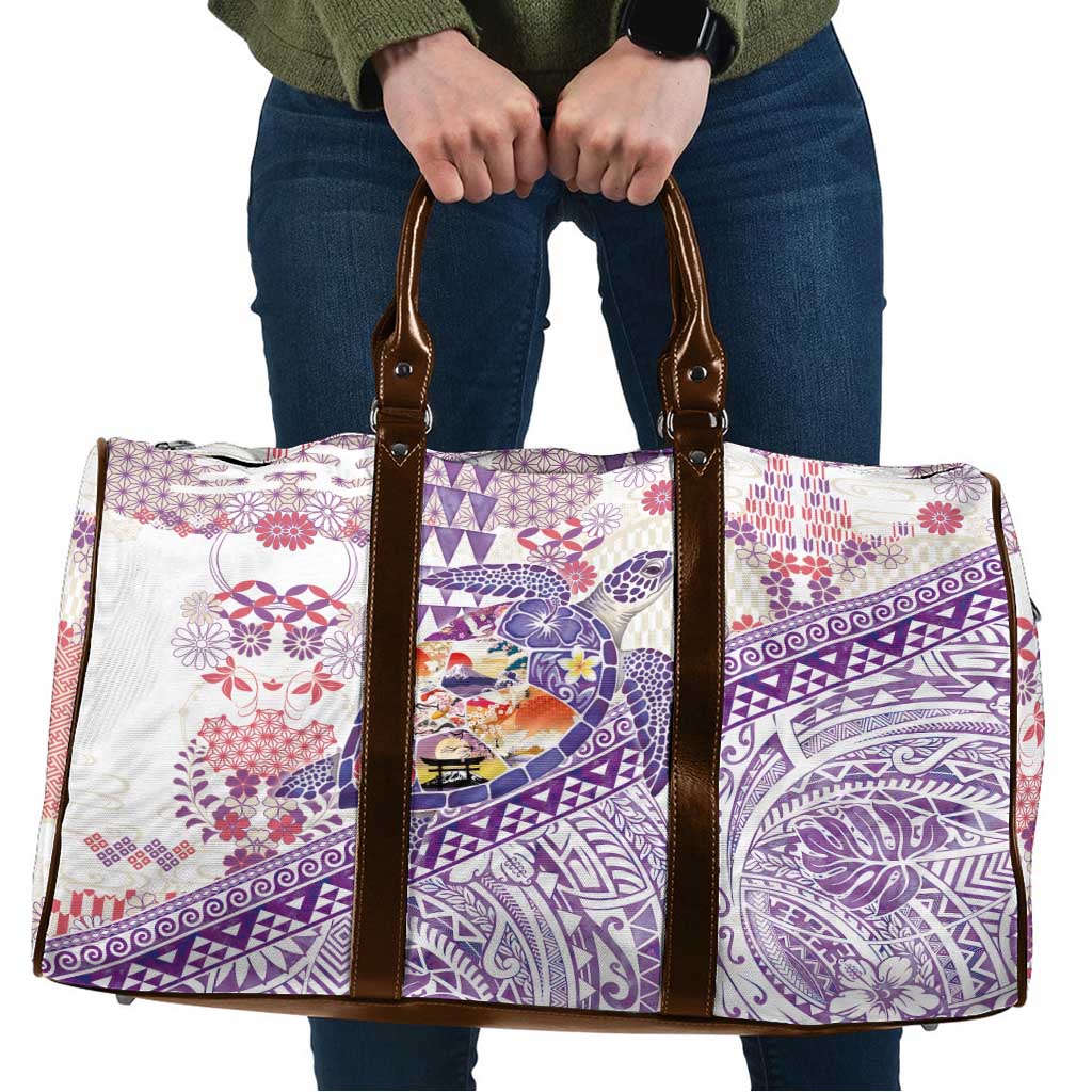 Hawaiian and Japanese Culture Together Travel Bag Tropical Honu with Japanese Elements Purple Color