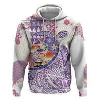 Hawaiian and Japanese Culture Together Zip Hoodie Tropical Honu with Japanese Elements Purple Color