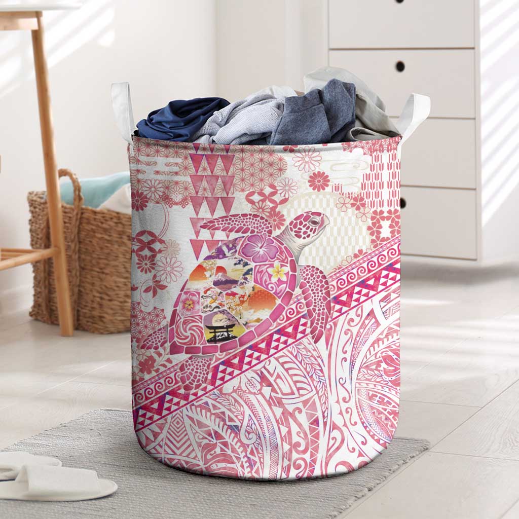 Hawaiian and Japanese Culture Together Laundry Basket Tropical Honu with Japanese Elements Pink Color LT03 Pink - Polynesian Pride