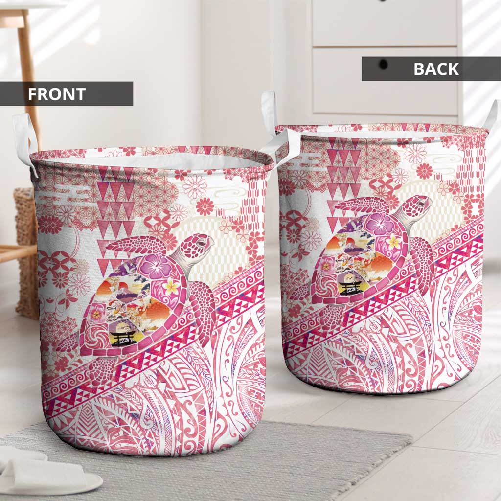 Hawaiian and Japanese Culture Together Laundry Basket Tropical Honu with Japanese Elements Pink Color LT03 - Polynesian Pride