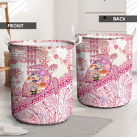 Hawaiian and Japanese Culture Together Laundry Basket Tropical Honu with Japanese Elements Pink Color LT03 - Polynesian Pride