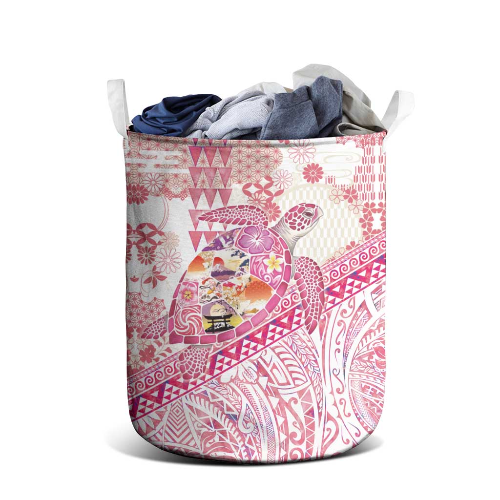 Hawaiian and Japanese Culture Together Laundry Basket Tropical Honu with Japanese Elements Pink Color LT03 - Polynesian Pride