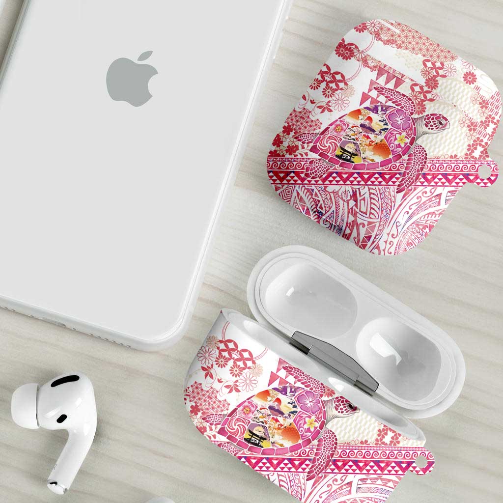 Hawaiian and Japanese Culture Together AirPods Case Tropical Honu with Japanese Elements Pink Color