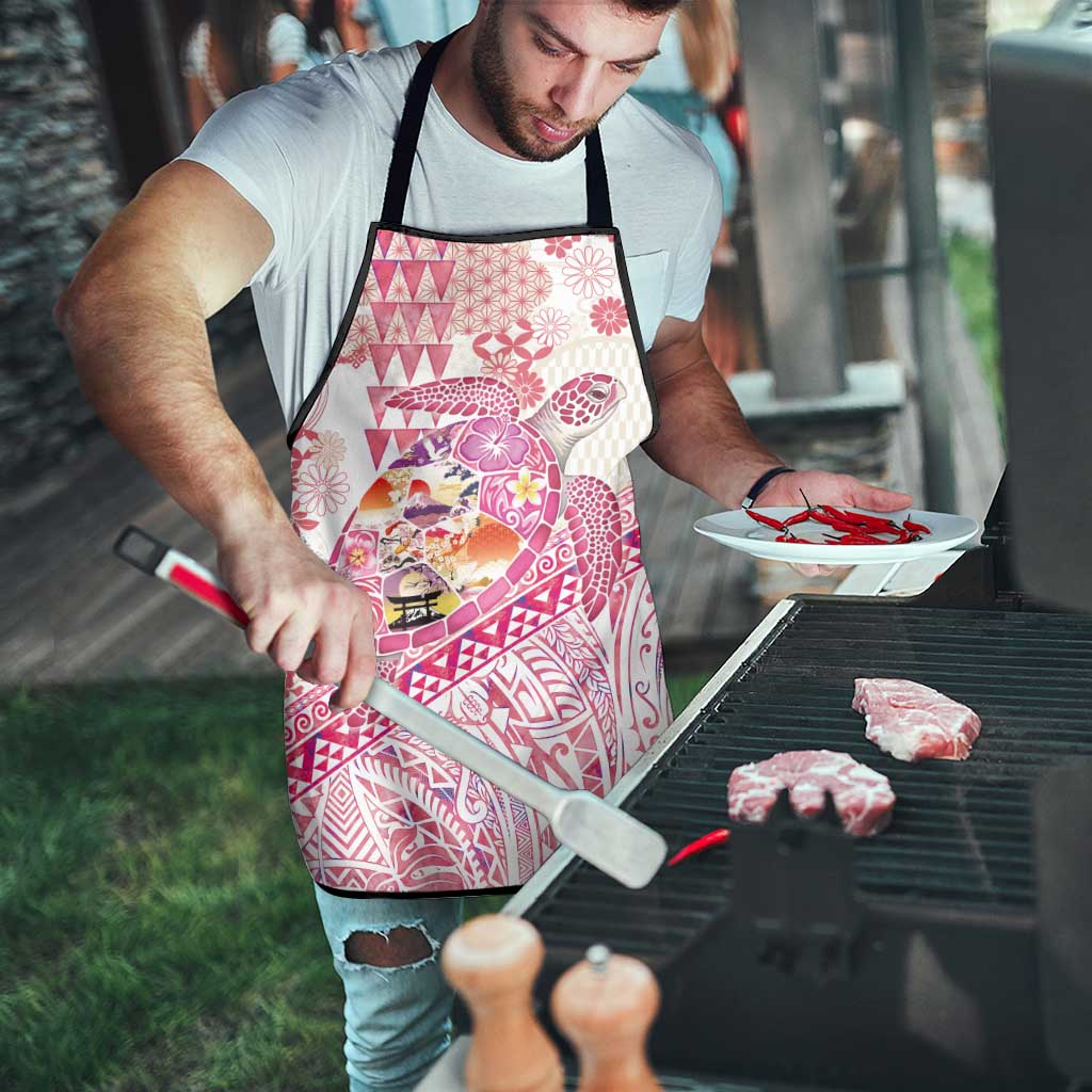 Hawaiian and Japanese Culture Together Apron Tropical Honu with Japanese Elements Pink Color