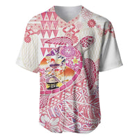 Hawaiian and Japanese Culture Together Baseball Jersey Tropical Honu with Japanese Elements Pink Color LT03 Pink - Polynesian Pride