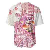Hawaiian and Japanese Culture Together Baseball Jersey Tropical Honu with Japanese Elements Pink Color LT03 - Polynesian Pride