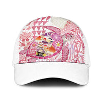 Hawaiian and Japanese Culture Together Baseball Net Cap Tropical Honu with Japanese Elements Pink Color LT03 One Size White Pink - Polynesian Pride