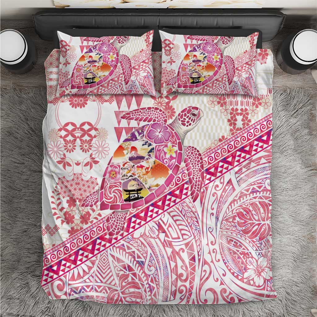 Hawaiian and Japanese Culture Together Bedding Set Tropical Honu with Japanese Elements Pink Color LT03 Pink - Polynesian Pride