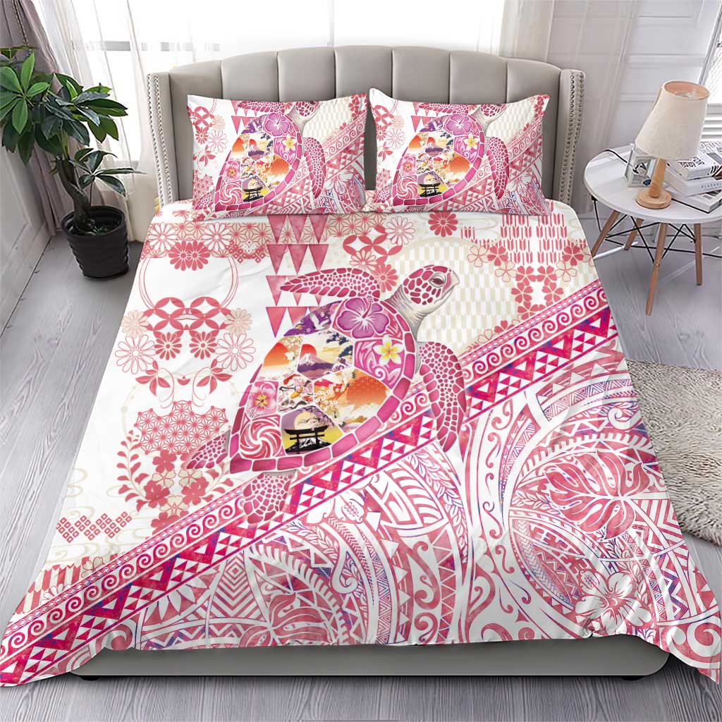 Hawaiian and Japanese Culture Together Bedding Set Tropical Honu with Japanese Elements Pink Color LT03 - Polynesian Pride