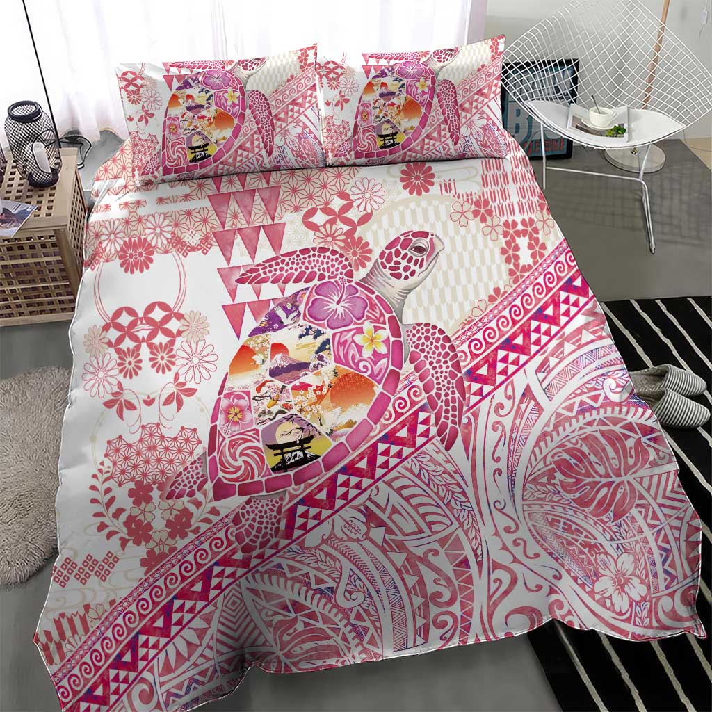 Hawaiian and Japanese Culture Together Bedding Set Tropical Honu with Japanese Elements Pink Color LT03 - Polynesian Pride