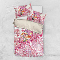 Hawaiian and Japanese Culture Together Bedding Set Tropical Honu with Japanese Elements Pink Color LT03 US Twin 172cm x 218cm Pink - Polynesian Pride
