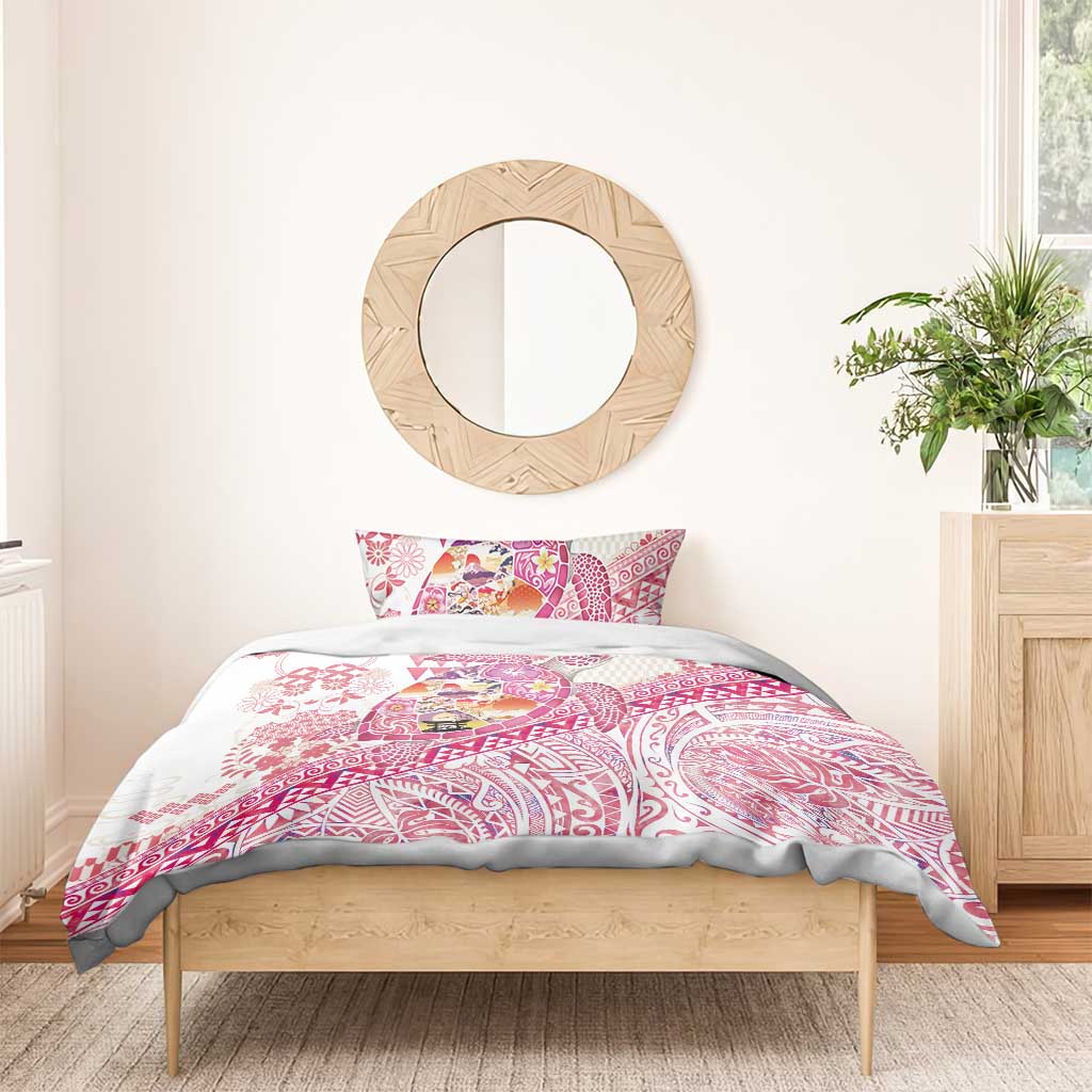 Hawaiian and Japanese Culture Together Bedding Set Tropical Honu with Japanese Elements Pink Color LT03 - Polynesian Pride