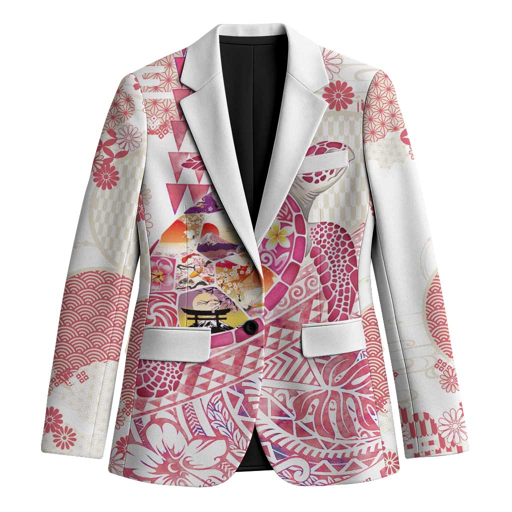 Hawaiian and Japanese Culture Together Blazer Tropical Honu with Japanese Elements Pink Color LT03 Unisex Pink - Polynesian Pride