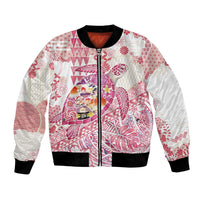 Hawaiian and Japanese Culture Together Bomber Jacket Tropical Honu with Japanese Elements Pink Color LT03 Unisex Pink - Polynesian Pride