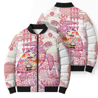 Hawaiian and Japanese Culture Together Bomber Puffer Jacket Tropical Honu with Japanese Elements Pink Color LT03 - Polynesian Pride