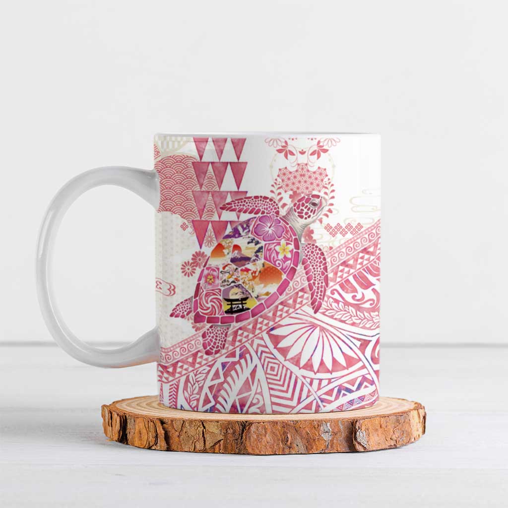 Hawaiian and Japanese Culture Together Ceramic Mug Tropical Honu with Japanese Elements Pink Color LT03 Pink - Polynesian Pride