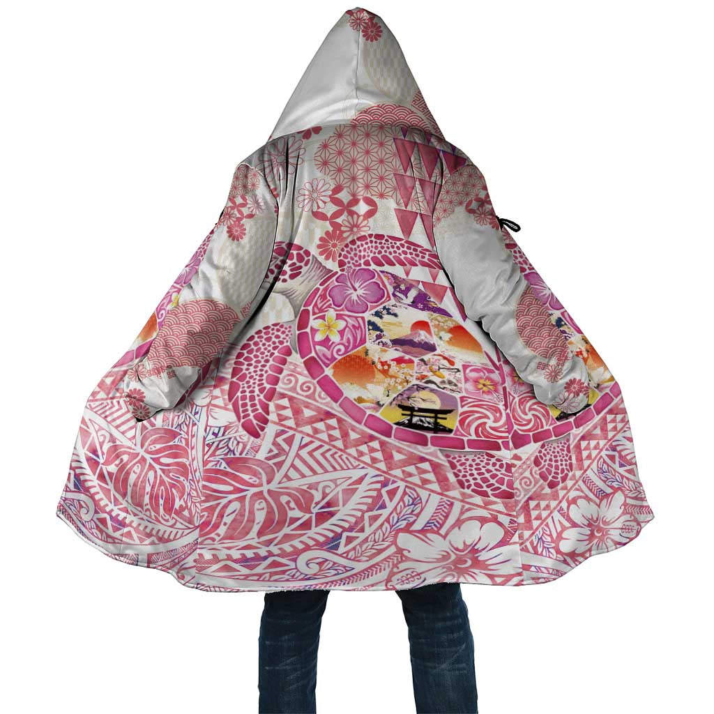 Hawaiian and Japanese Culture Together Cloak Tropical Honu with Japanese Elements Pink Color LT03 Unisex Pink - Polynesian Pride