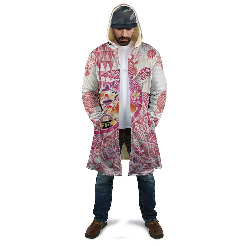 Hawaiian and Japanese Culture Together Cloak Tropical Honu with Japanese Elements Pink Color