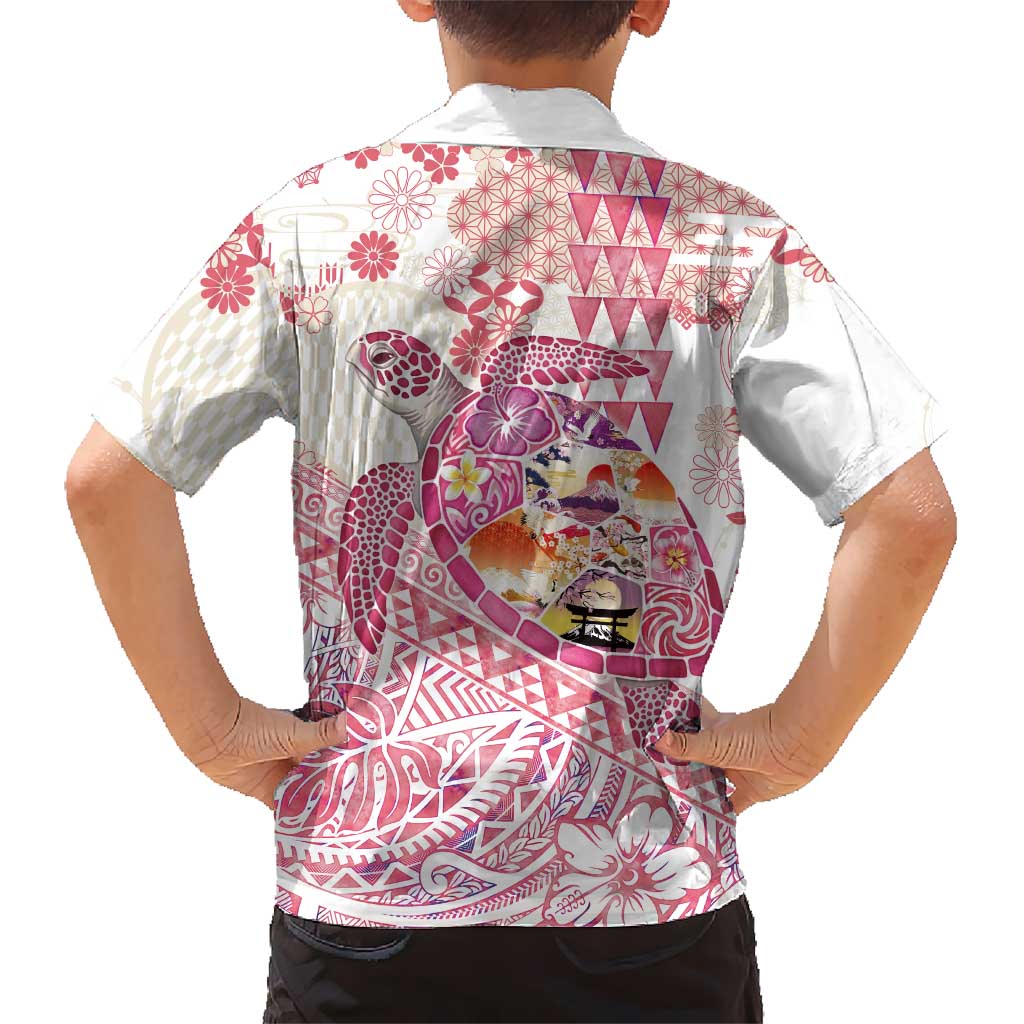 Hawaiian and Japanese Culture Together Family Matching Mermaid Dress and Hawaiian Shirt Tropical Honu with Japanese Elements Pink Color