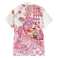 Hawaiian and Japanese Culture Together Family Matching Summer Maxi Dress and Hawaiian Shirt Tropical Honu with Japanese Elements Pink Color
