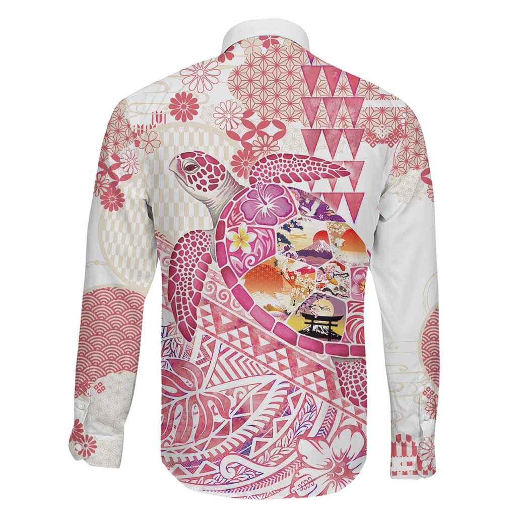Hawaiian and Japanese Culture Together Family Matching Summer Maxi Dress and Hawaiian Shirt Tropical Honu with Japanese Elements Pink Color