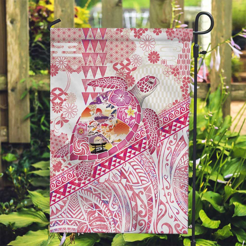Hawaiian and Japanese Culture Together Garden Flag Tropical Honu with Japanese Elements Pink Color LT03 Garden Flag Pink - Polynesian Pride