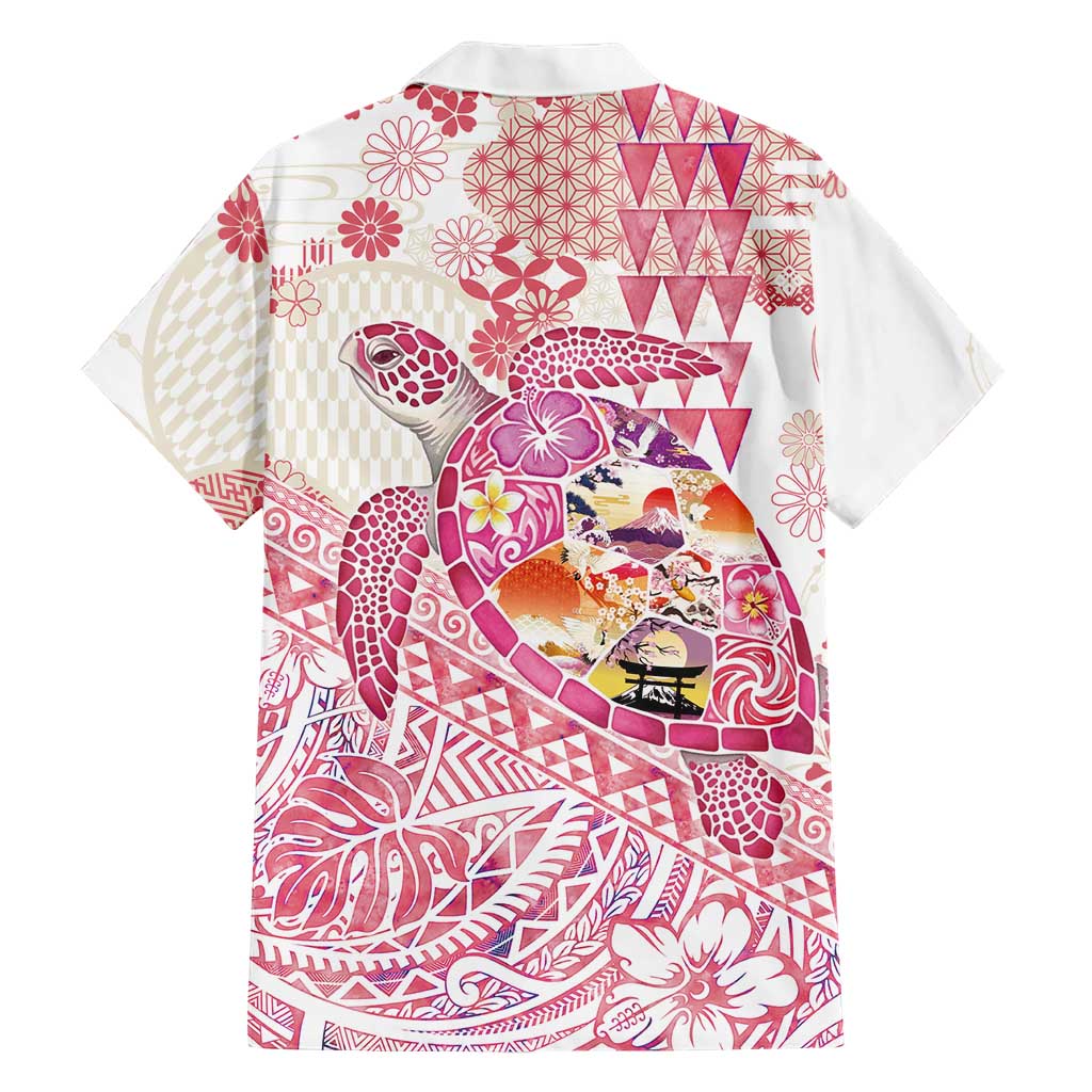 Hawaiian and Japanese Culture Together Hawaiian Shirt Tropical Honu with Japanese Elements Pink Color