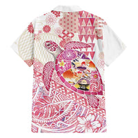 Hawaiian and Japanese Culture Together Hawaiian Shirt Tropical Honu with Japanese Elements Pink Color