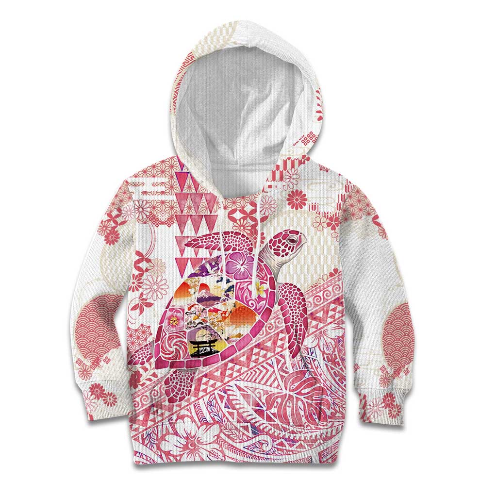 Hawaiian and Japanese Culture Together Kid Hoodie Tropical Honu with Japanese Elements Pink Color LT03 Hoodie Pink - Polynesian Pride