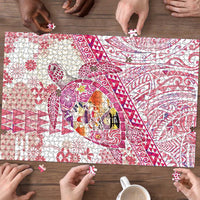 Hawaiian and Japanese Culture Together Puzzle Tropical Honu with Japanese Elements Pink Color LT03 - Polynesian Pride
