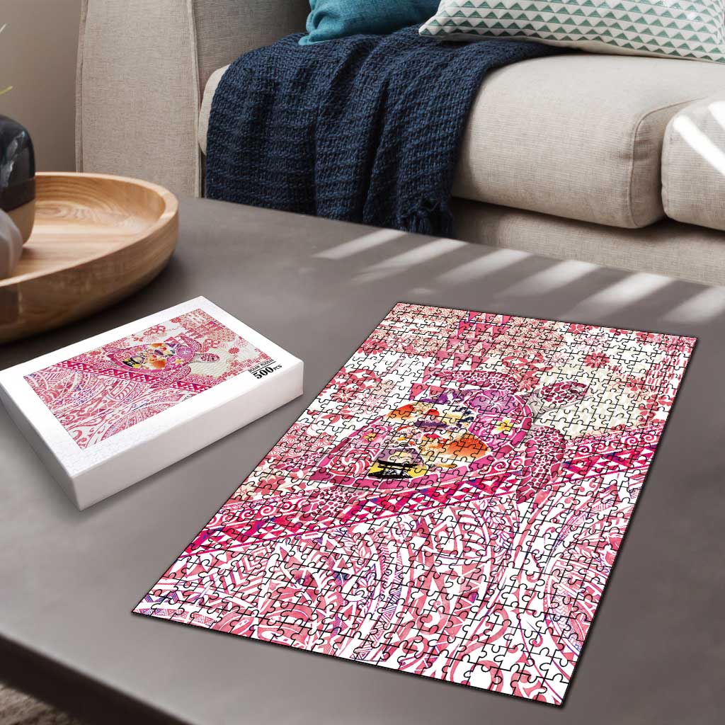 Hawaiian and Japanese Culture Together Puzzle Tropical Honu with Japanese Elements Pink Color LT03 - Polynesian Pride