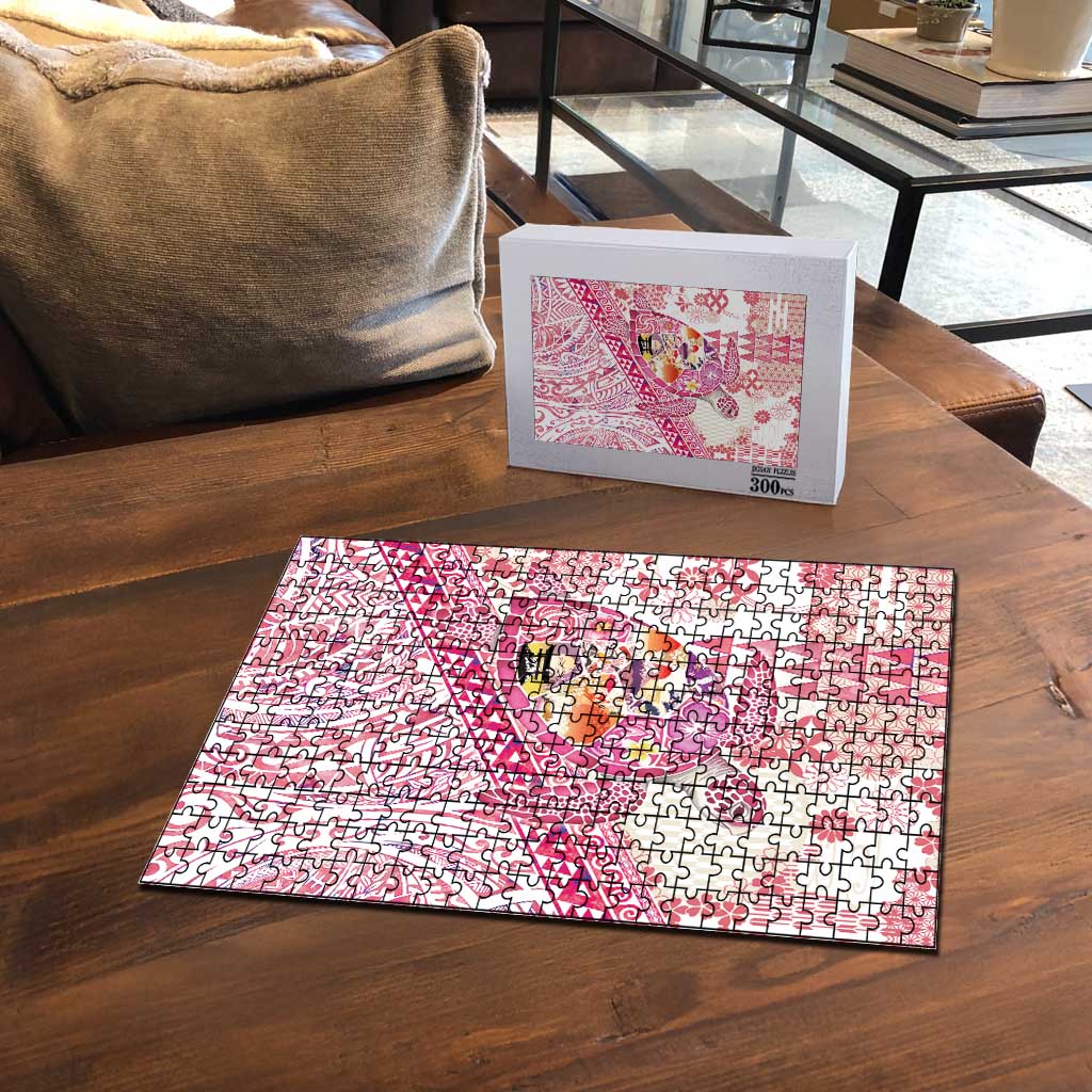 Hawaiian and Japanese Culture Together Puzzle Tropical Honu with Japanese Elements Pink Color LT03 - Polynesian Pride