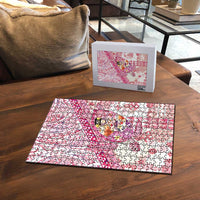 Hawaiian and Japanese Culture Together Puzzle Tropical Honu with Japanese Elements Pink Color LT03 - Polynesian Pride
